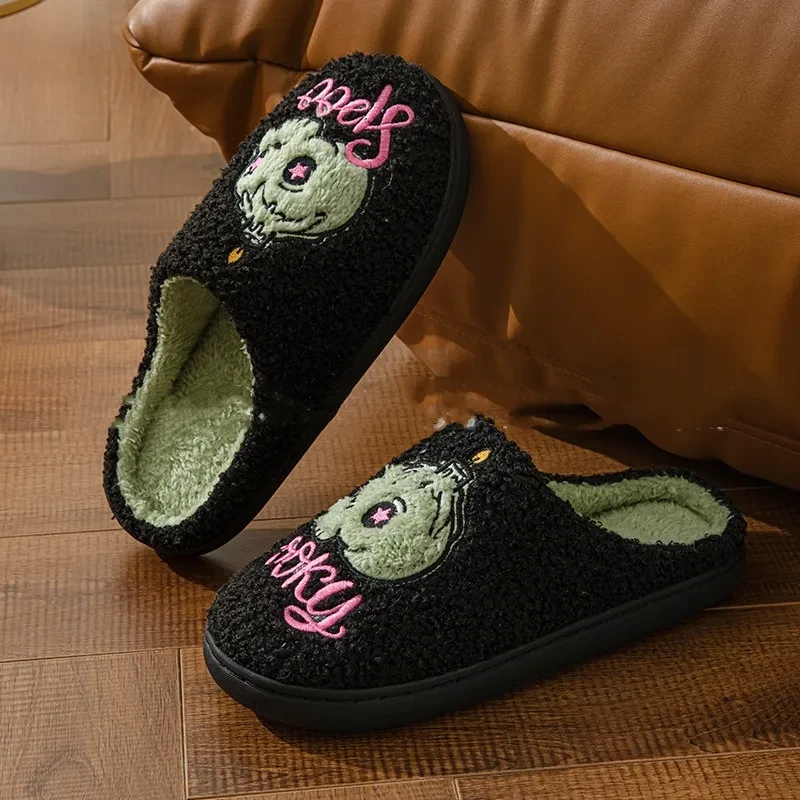 Zapatillas de casa con calavera verde de Halloween