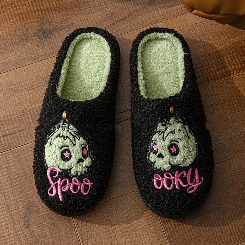 Zapatillas de casa con calavera verde de Halloween