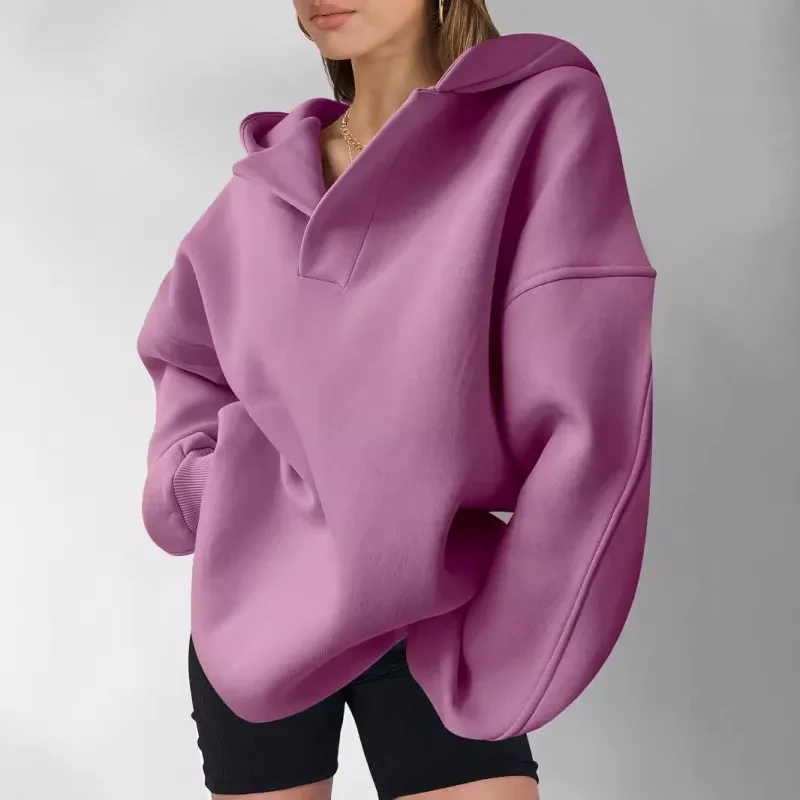 Sudadera con capucha de color liso para mujer, suéter holgado de manga larga con capucha de color liso