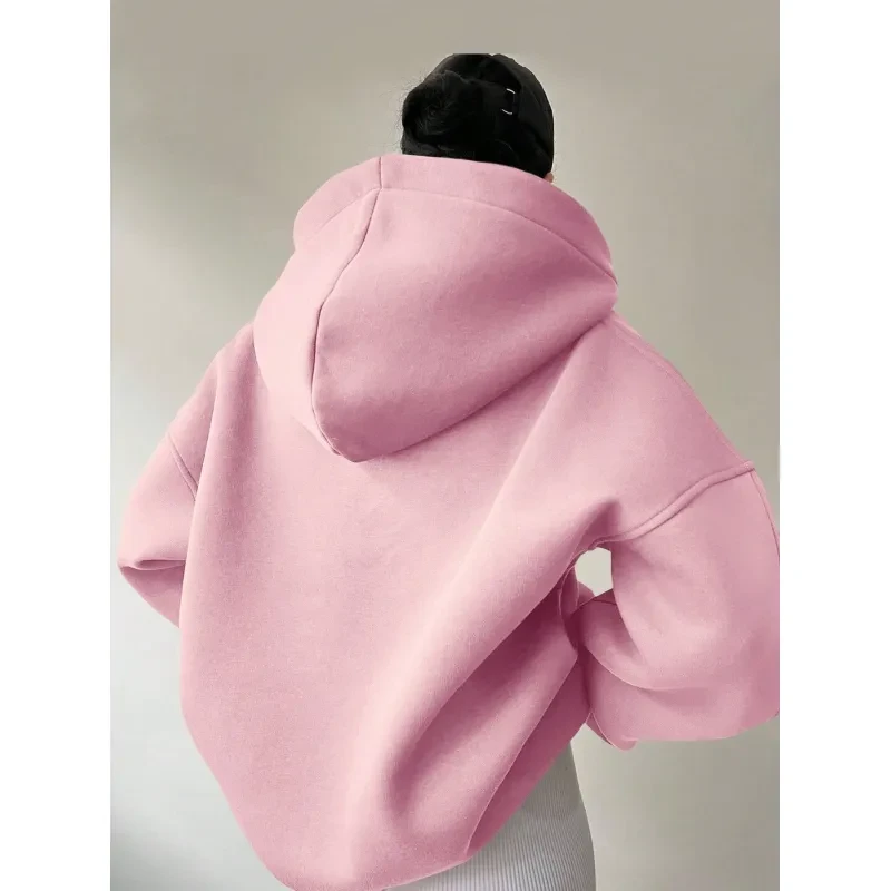 Sudadera con capucha de color liso para mujer, suéter holgado de manga larga con capucha de color liso