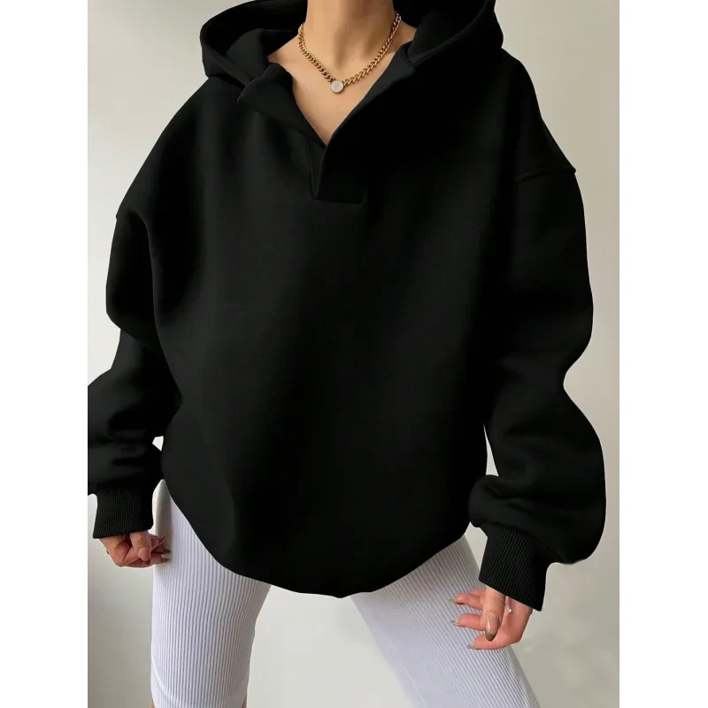 Sudadera con capucha de color liso para mujer, suéter holgado de manga larga con capucha de color liso