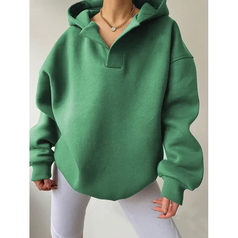 Sudadera con capucha de color liso para mujer, suéter holgado de manga larga con capucha de color liso