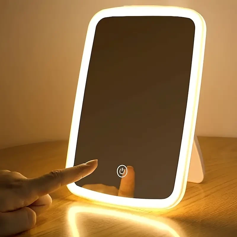 Espejo de maquillaje LED con sensor táctil: 3 modos de color, portátil y recargable.