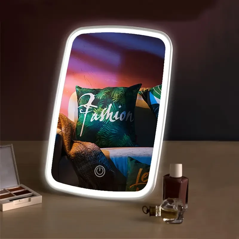 Espejo de maquillaje LED con sensor táctil: 3 modos de color, portátil y recargable.
