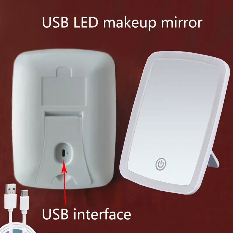 Espejo de maquillaje LED con sensor táctil: 3 modos de color, portátil y recargable.