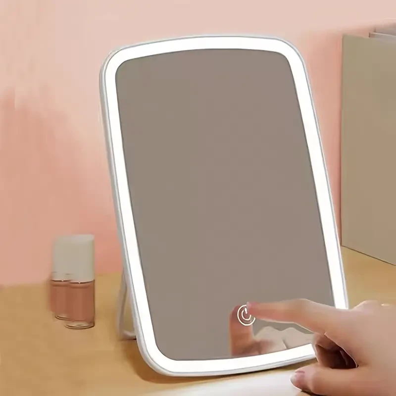 Espejo de maquillaje LED con sensor táctil: 3 modos de color, portátil y recargable.