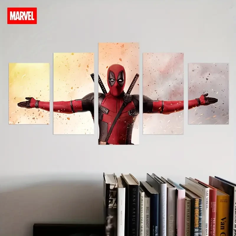 Juego de 5 lienzos de Deadpool de Marvel - Decoración de pared de dibujos animados sin marco