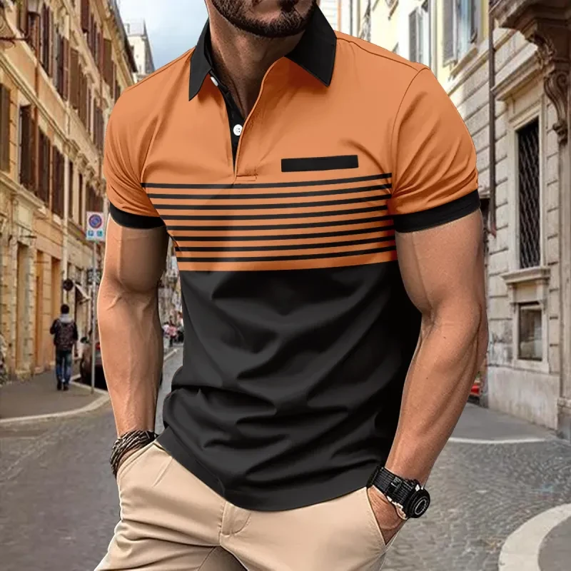 Camisa informal a rayas para hombre con bolsillo en el pecho