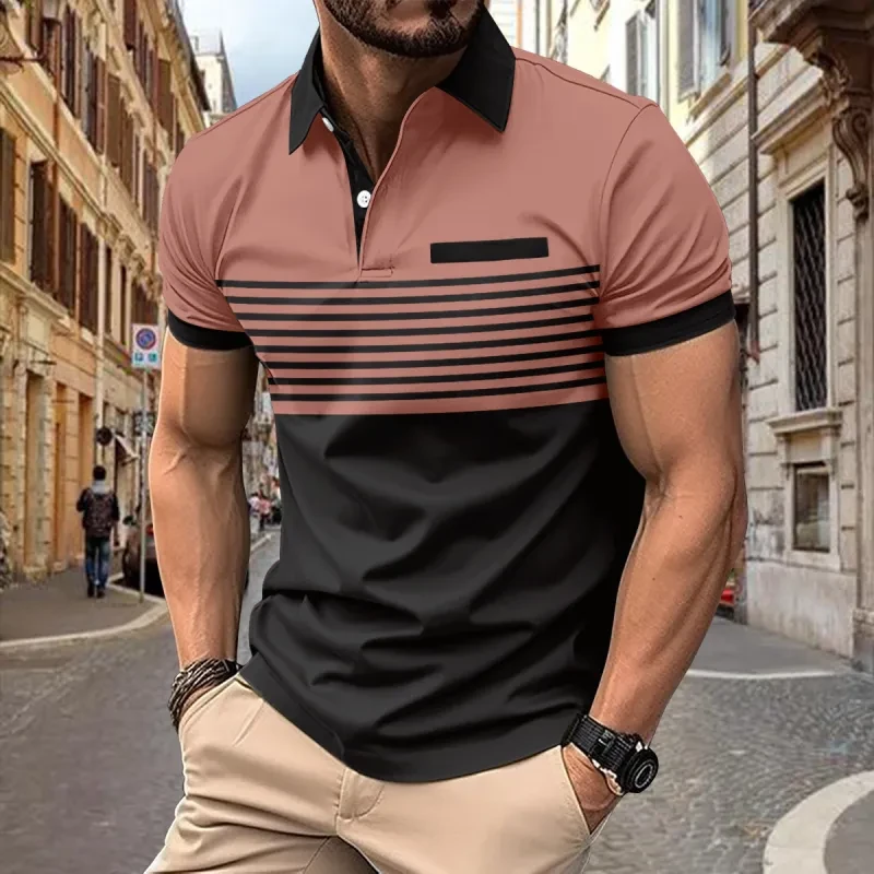 Camisa informal a rayas para hombre con bolsillo en el pecho