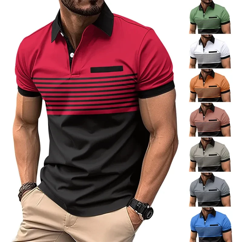 Camisa informal a rayas para hombre con bolsillo en el pecho