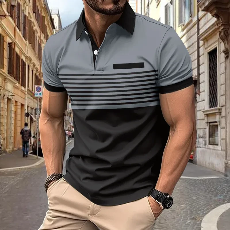 Camisa informal a rayas para hombre con bolsillo en el pecho