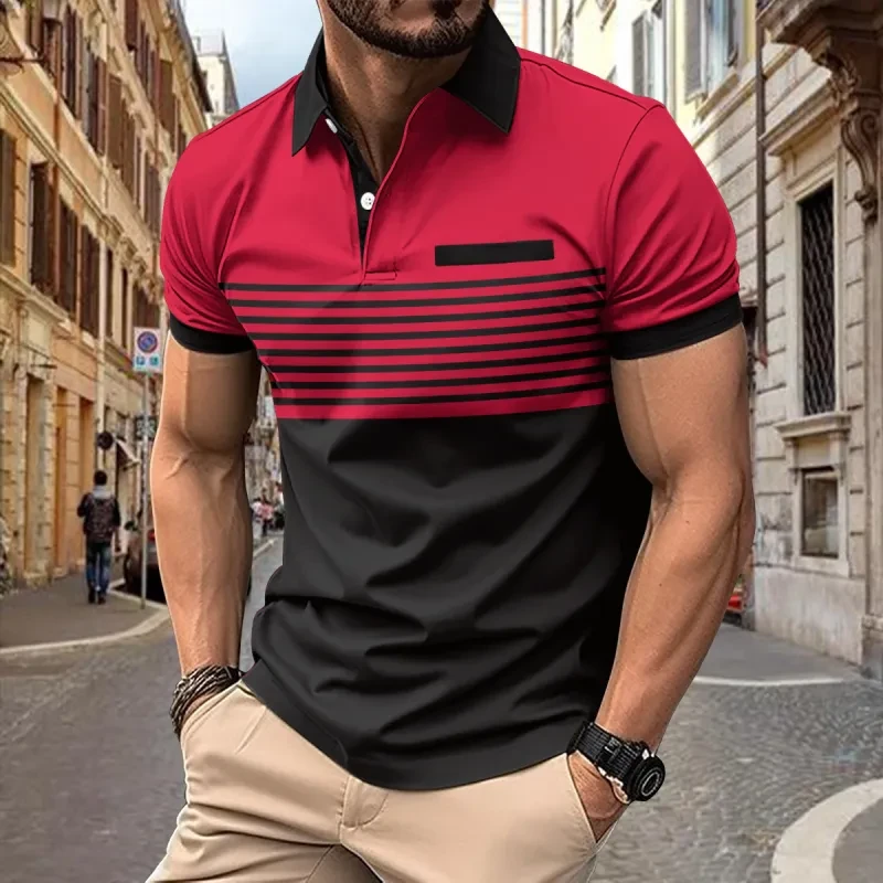 Camisa informal a rayas para hombre con bolsillo en el pecho