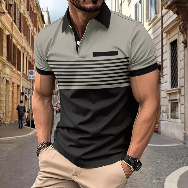 Camisa informal a rayas para hombre con bolsillo en el pecho