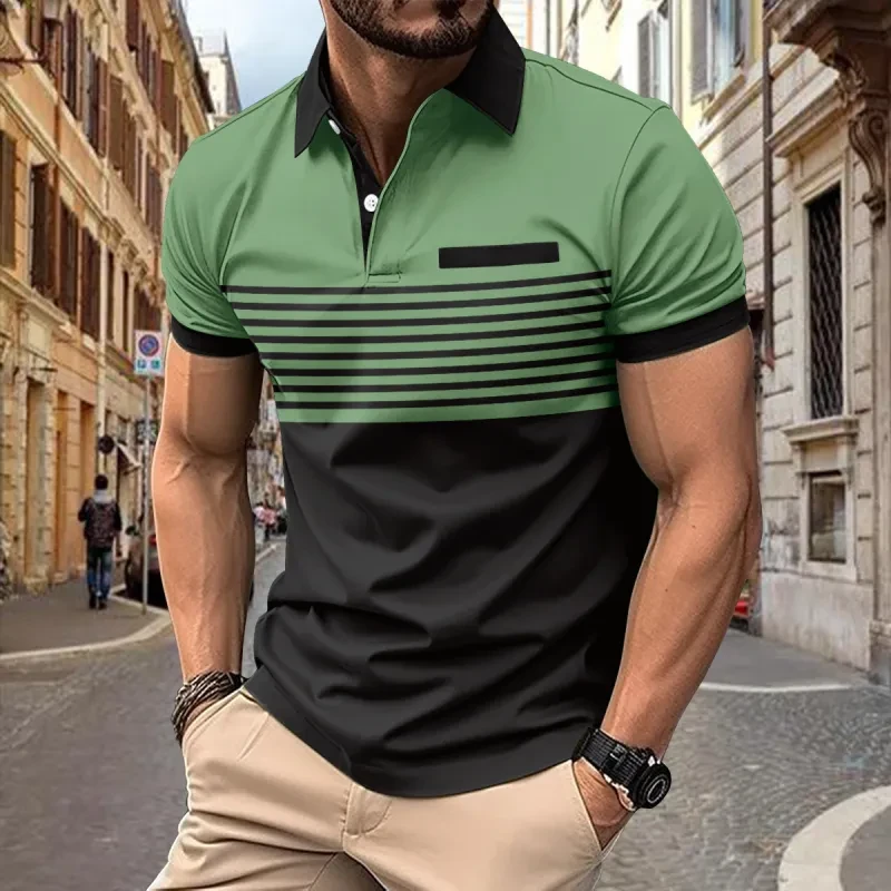 Camisa informal a rayas para hombre con bolsillo en el pecho