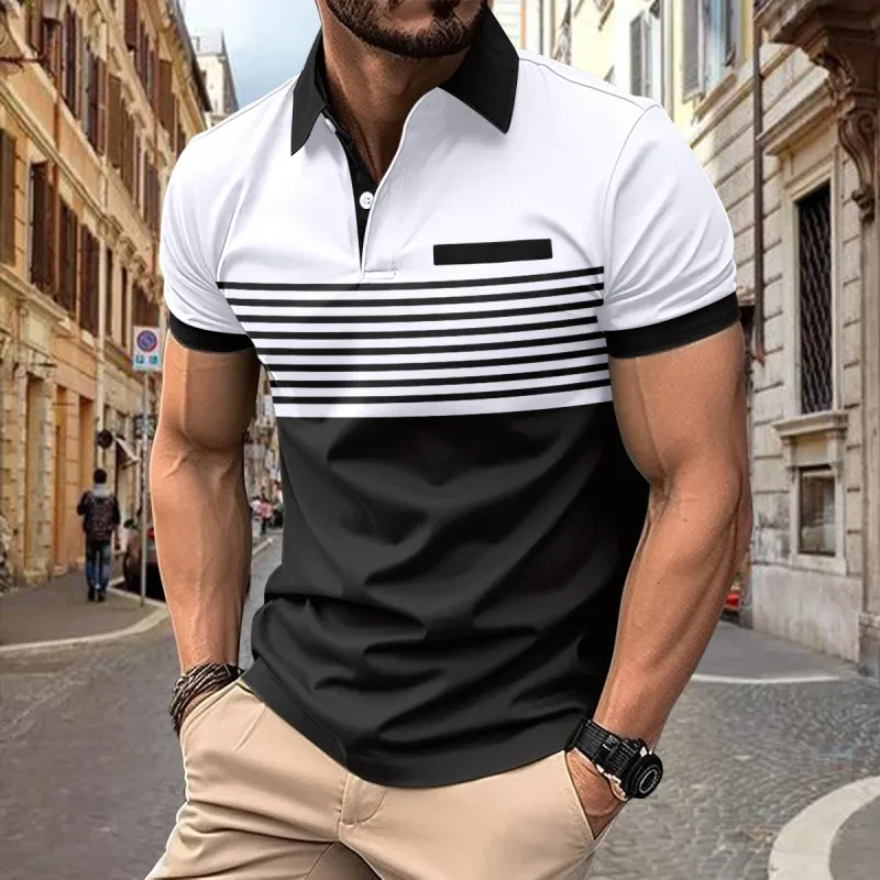 Camisa informal a rayas para hombre con bolsillo en el pecho