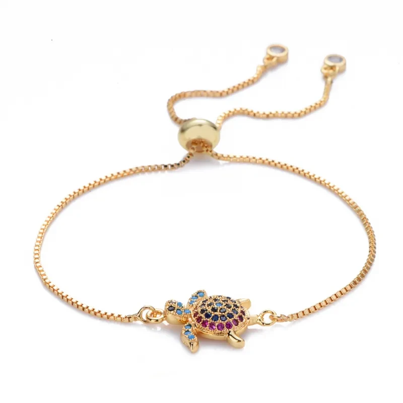Pulsera de tortugas ajustable con brillantes diamantes de imitación