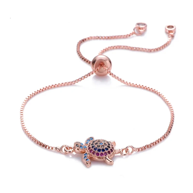 Pulsera de tortugas ajustable con brillantes diamantes de imitación