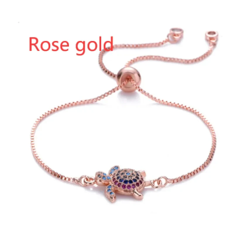 Pulsera de tortugas ajustable con brillantes diamantes de imitación