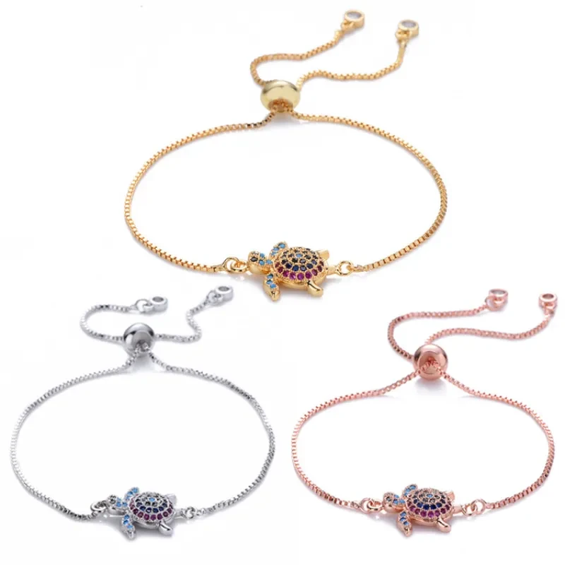 Pulsera de tortugas ajustable con brillantes diamantes de imitación