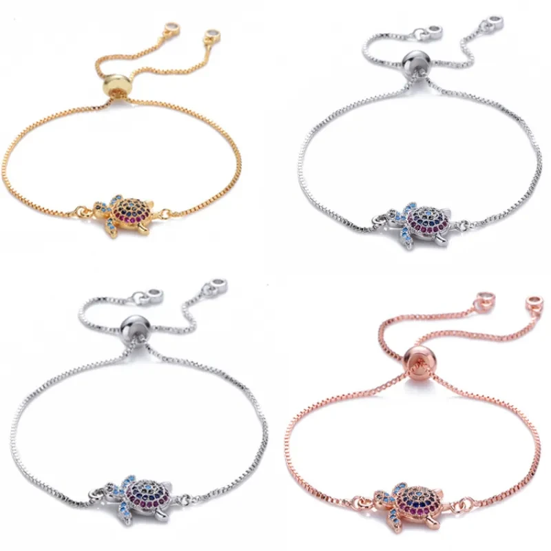 Pulsera de tortugas ajustable con brillantes diamantes de imitación
