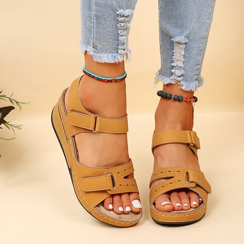 Sandalias de cuña con plataforma y velcro para mujer