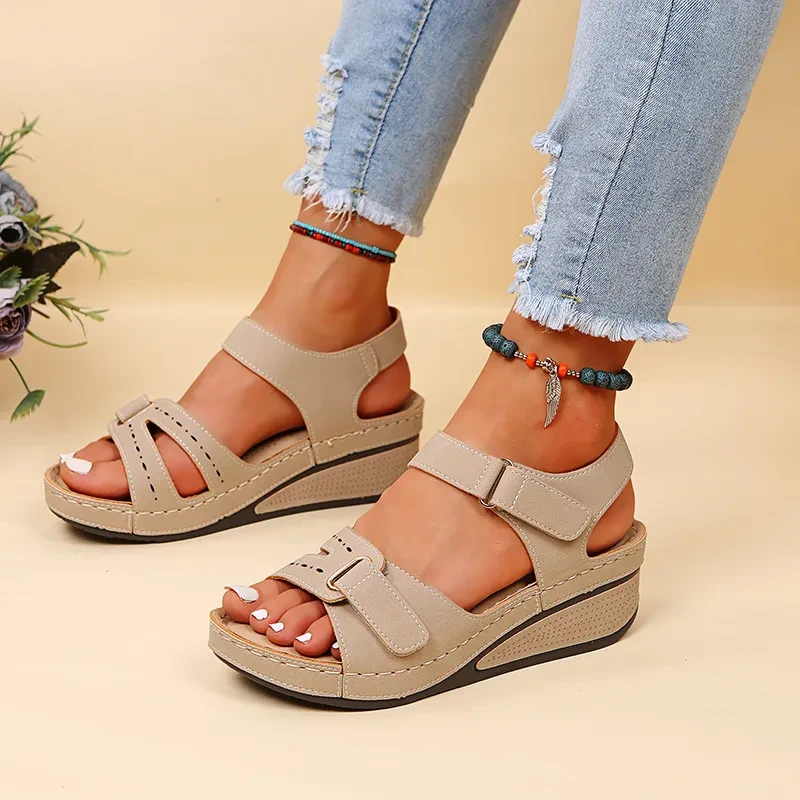 Sandalias de cuña con plataforma y velcro para mujer