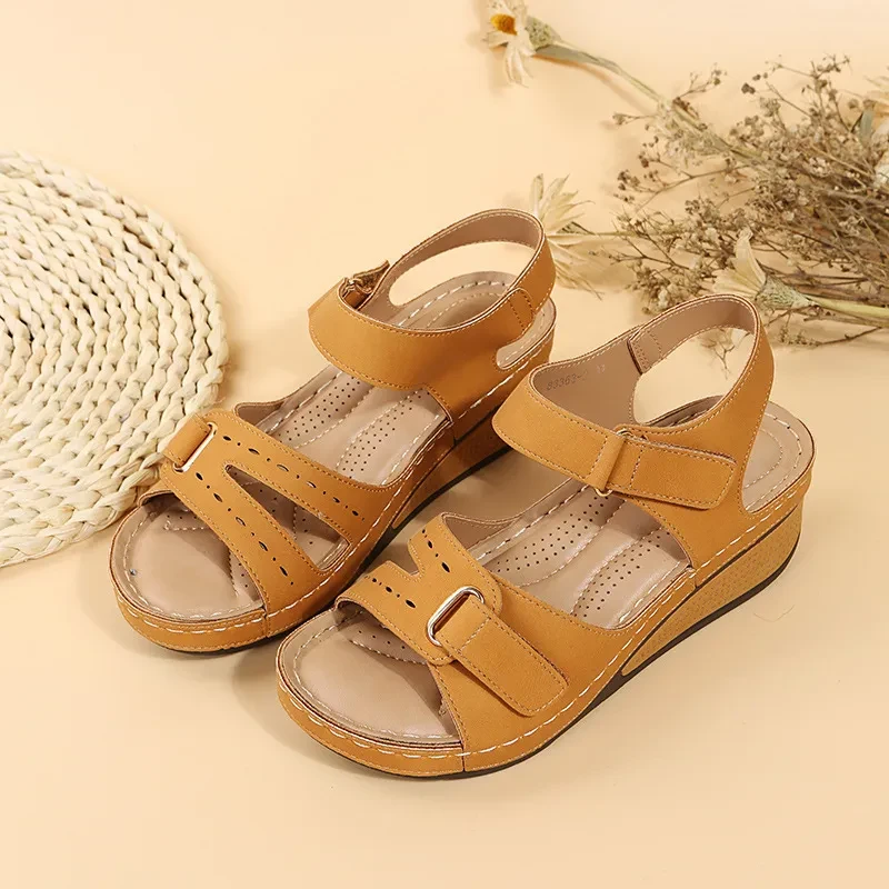 Sandalias de cuña con plataforma y velcro para mujer