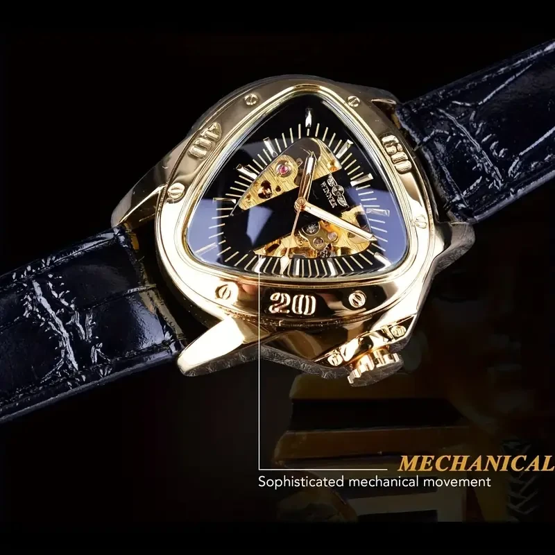 Reloj Steampunk Triángulo Dorado Esqueleto para Hombre T-WINNER
