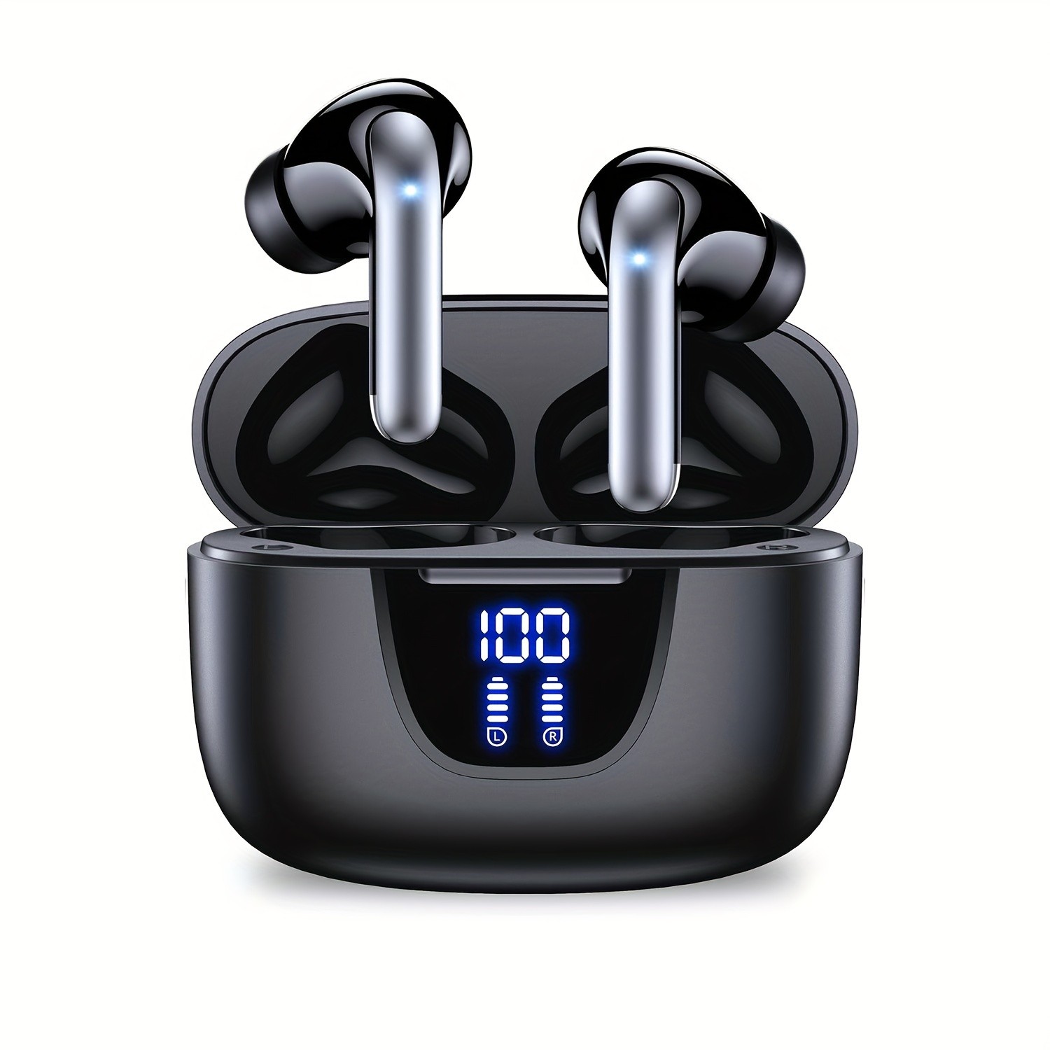 Auriculares inalámbricos Bluetooth 5.3 con bocina de 13 mm, larga duración de reproducción, estuche de carga rápida tipo C, auriculares estéreo internos para iPhone y Android, juegos, negocios, deportivos con micrófono.