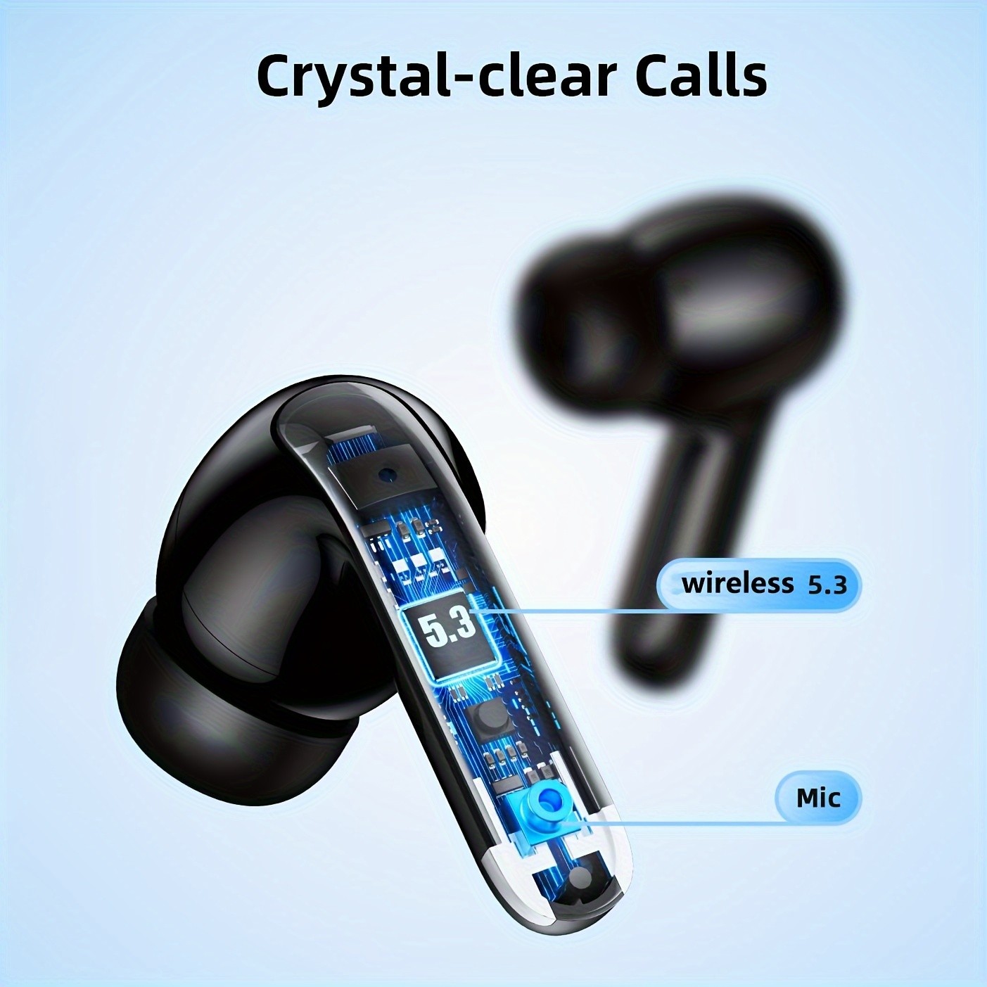 Auriculares inalámbricos Bluetooth 5.3 con bocina de 13 mm, larga duración de reproducción, estuche de carga rápida tipo C, auriculares estéreo internos para iPhone y Android, juegos, negocios, deportivos con micrófono.