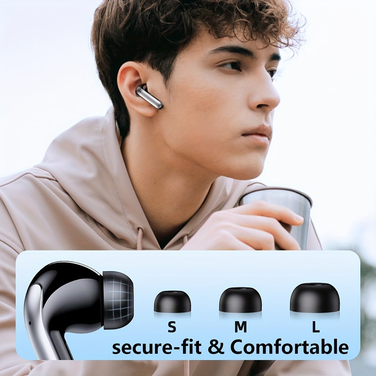 Auriculares inalámbricos Bluetooth 5.3 con bocina de 13 mm, larga duración de reproducción, estuche de carga rápida tipo C, auriculares estéreo internos para iPhone y Android, juegos, negocios, deportivos con micrófono.