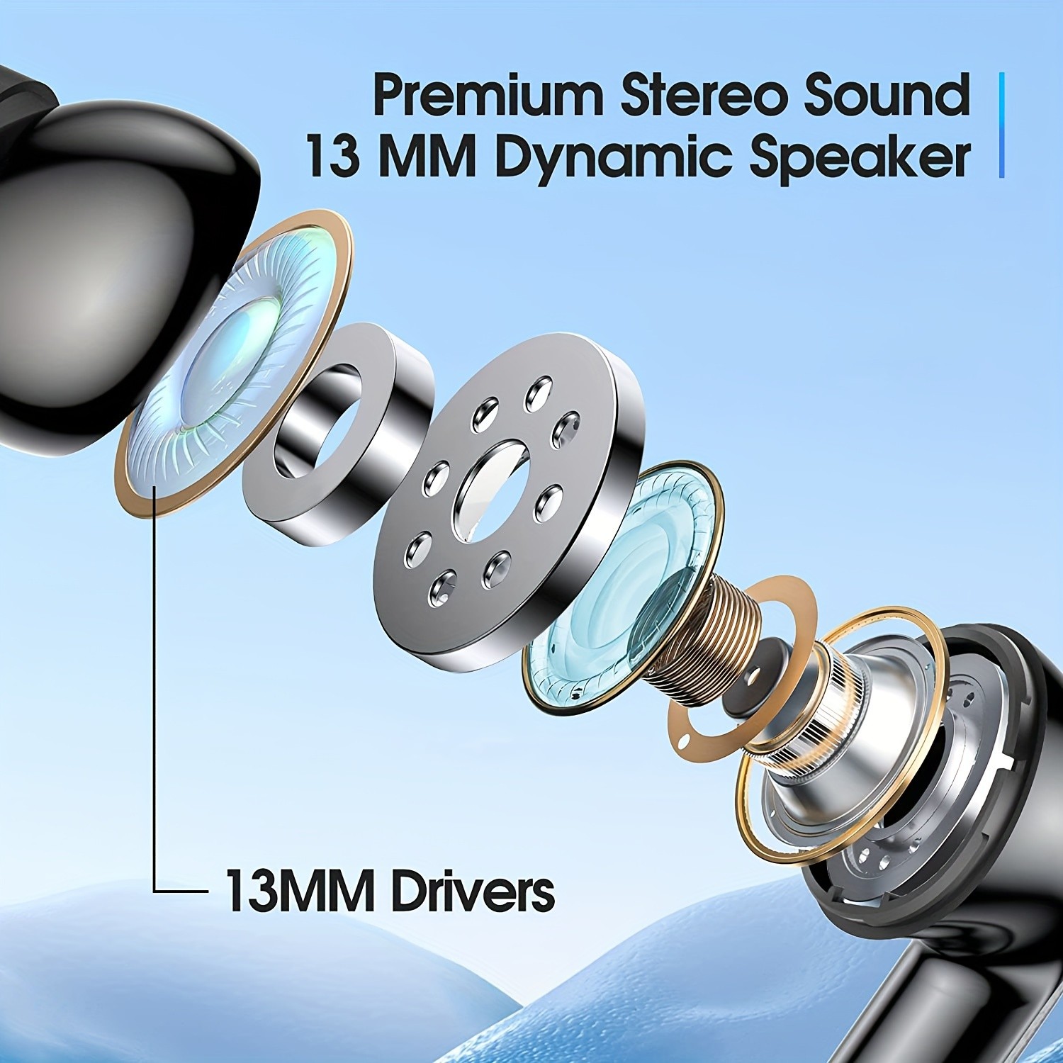 Auriculares inalámbricos Bluetooth 5.3 con bocina de 13 mm, larga duración de reproducción, estuche de carga rápida tipo C, auriculares estéreo internos para iPhone y Android, juegos, negocios, deportivos con micrófono.