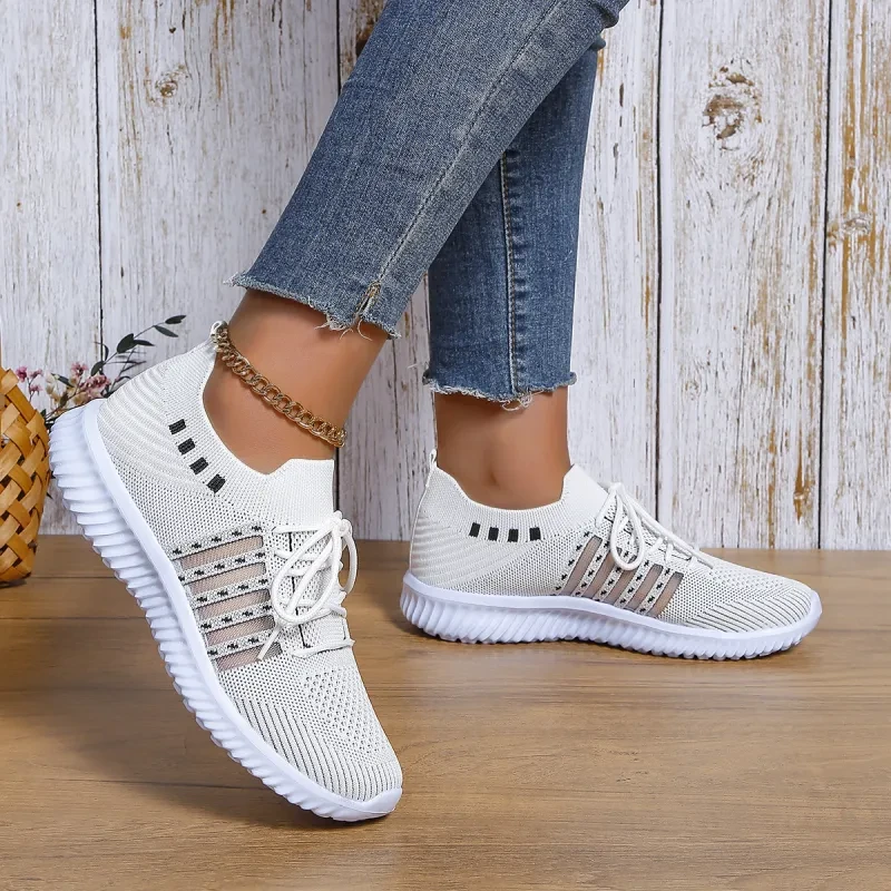 Zapatillas deportivas informales de malla con cordones para caminar y correr