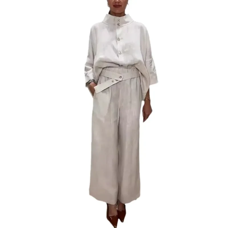 Camisa de manga 34 con cuello alto, elegante y cómoda para la ciudad