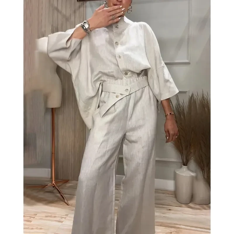 Camisa de manga 34 con cuello alto, elegante y cómoda para la ciudad