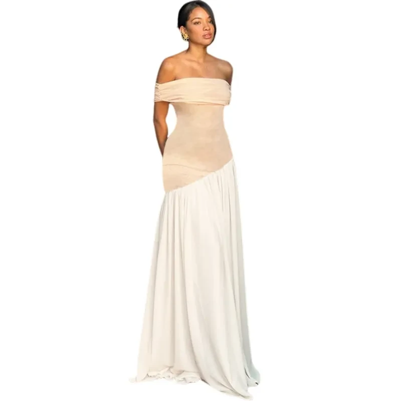 Vestido ajustado con hombros descubiertos y contraste de color para mujer