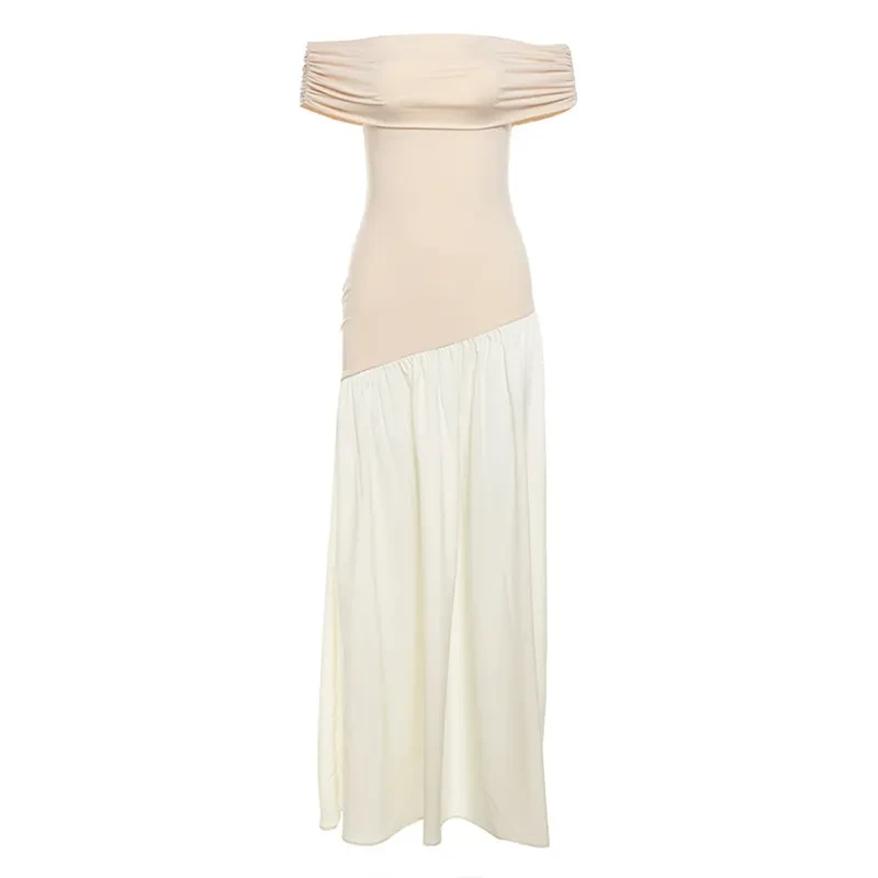 Vestido ajustado con hombros descubiertos y contraste de color para mujer