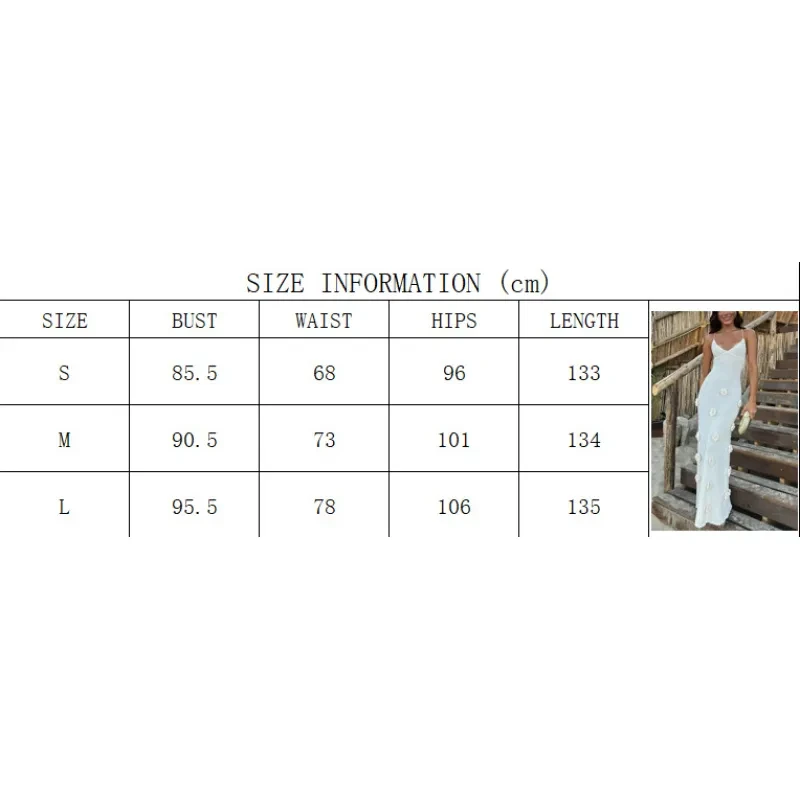 Vestido de mujer con tirantes, falda, flores tridimensionales, tejido, sin espalda y con cordones