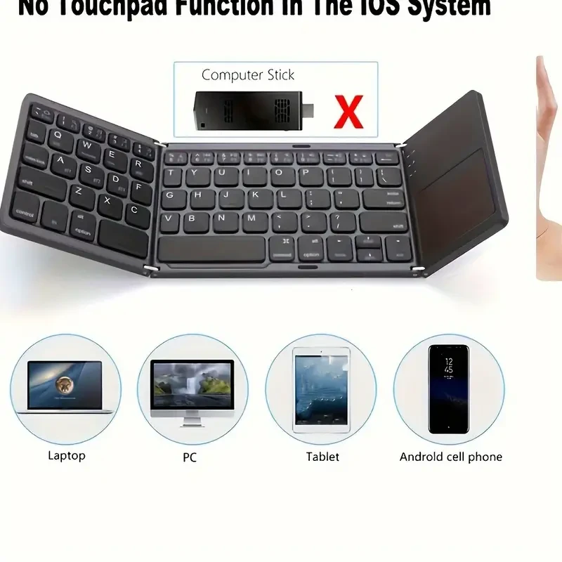 Teclado inalámbrico triple plegable B033 para ordenador, oficina, silencioso, ultrafino y portátil.
