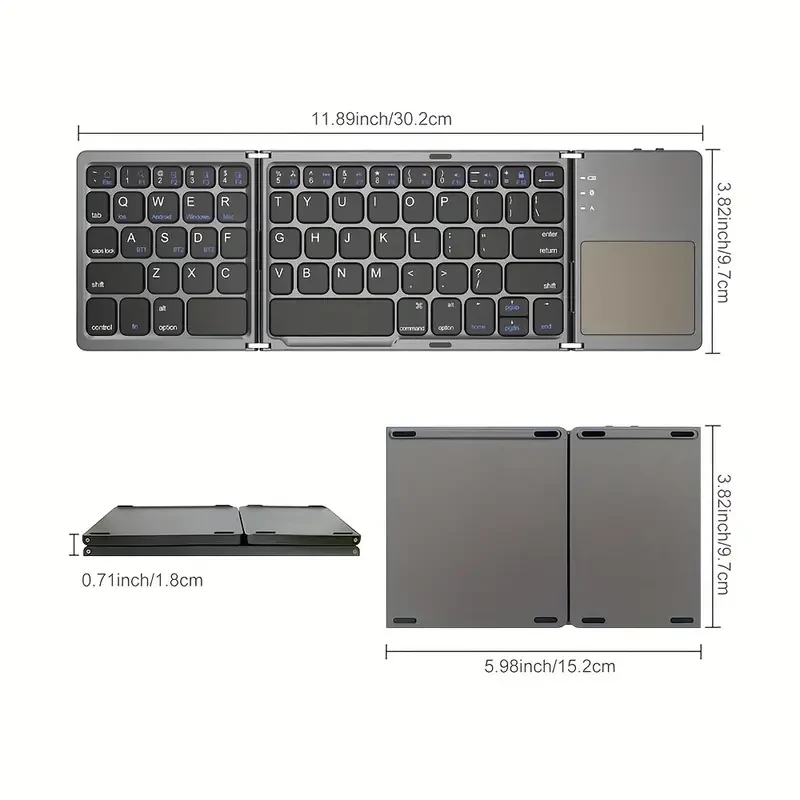 Teclado inalámbrico triple plegable B033 para ordenador, oficina, silencioso, ultrafino y portátil.