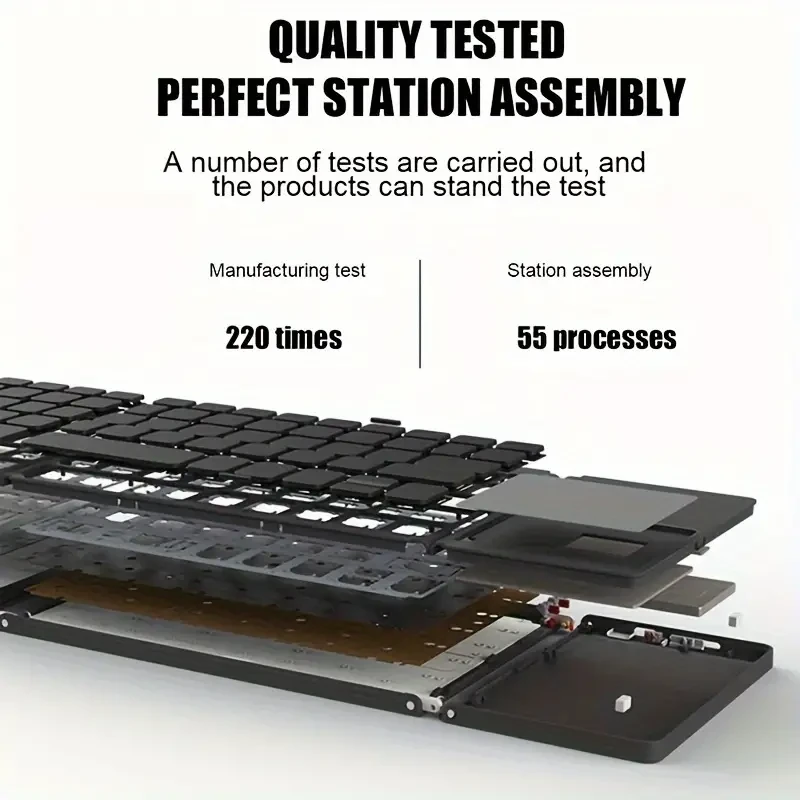 Teclado inalámbrico triple plegable B033 para ordenador, oficina, silencioso, ultrafino y portátil.
