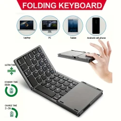 Teclado inalámbrico triple plegable B033 para ordenador, oficina, silencioso, ultrafino y portátil.