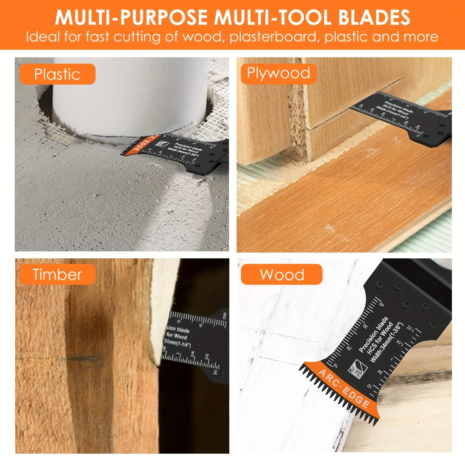 50 hojas de sierra oscilantes de acero con alto contenido de carbono, 44 mm, filo de arco, afiladas y resistentes al desgaste, corte rápido para madera, plástico y metal.