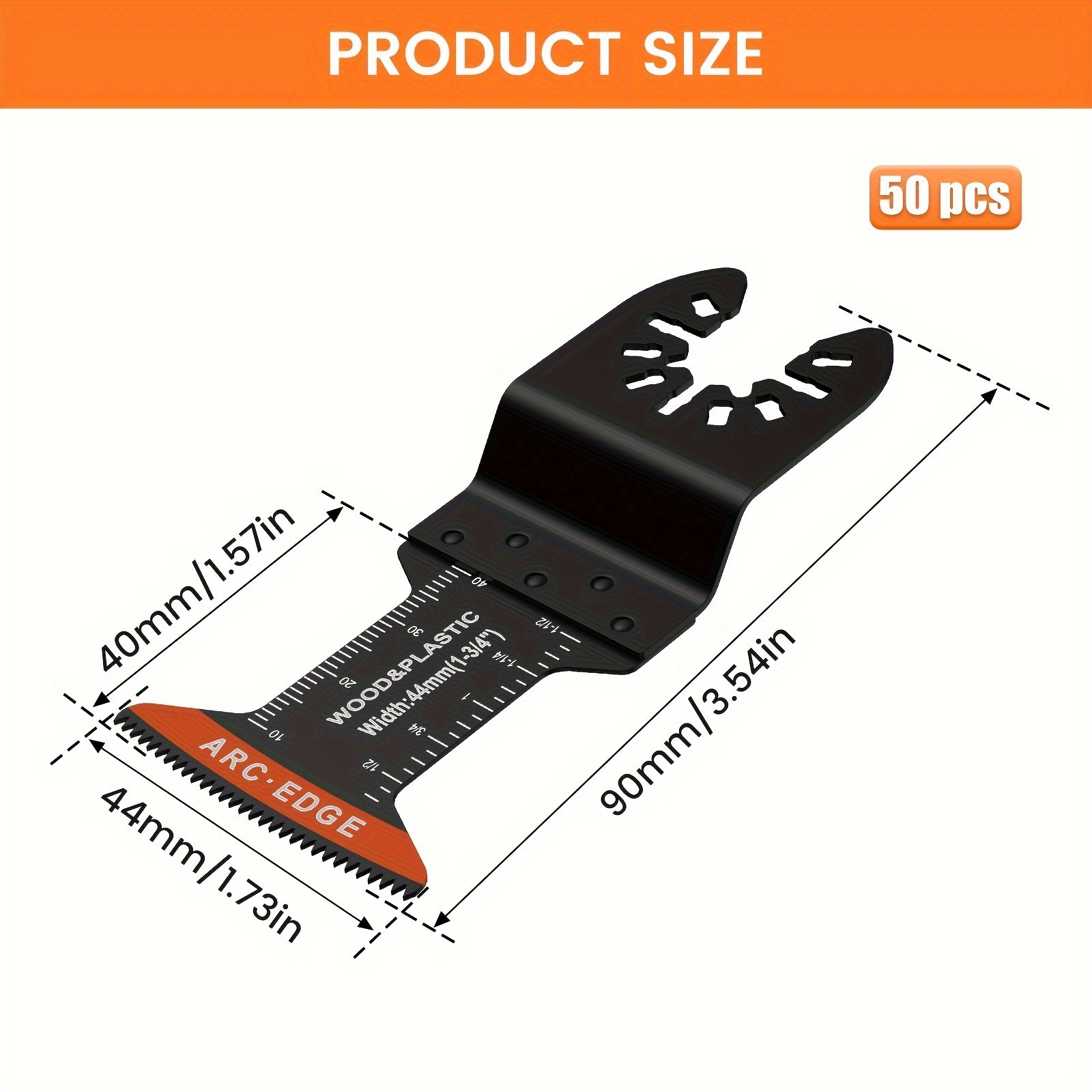 50 hojas de sierra oscilantes de acero con alto contenido de carbono, 44 mm, filo de arco, afiladas y resistentes al desgaste, corte rápido para madera, plástico y metal.