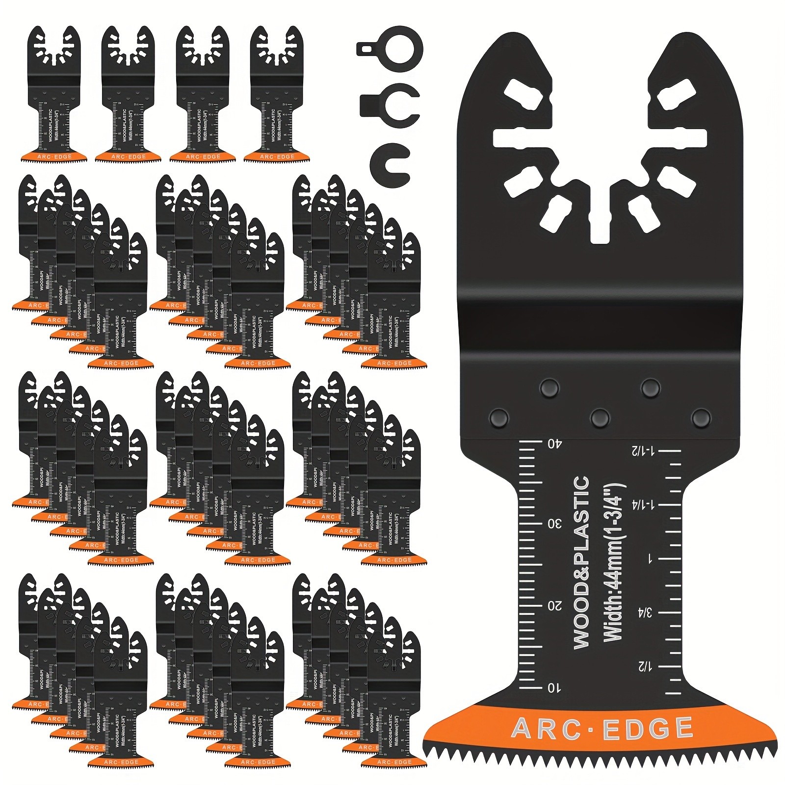 50 hojas de sierra oscilantes de acero con alto contenido de carbono, 44 mm, filo de arco, afiladas y resistentes al desgaste, corte rápido para madera, plástico y metal.