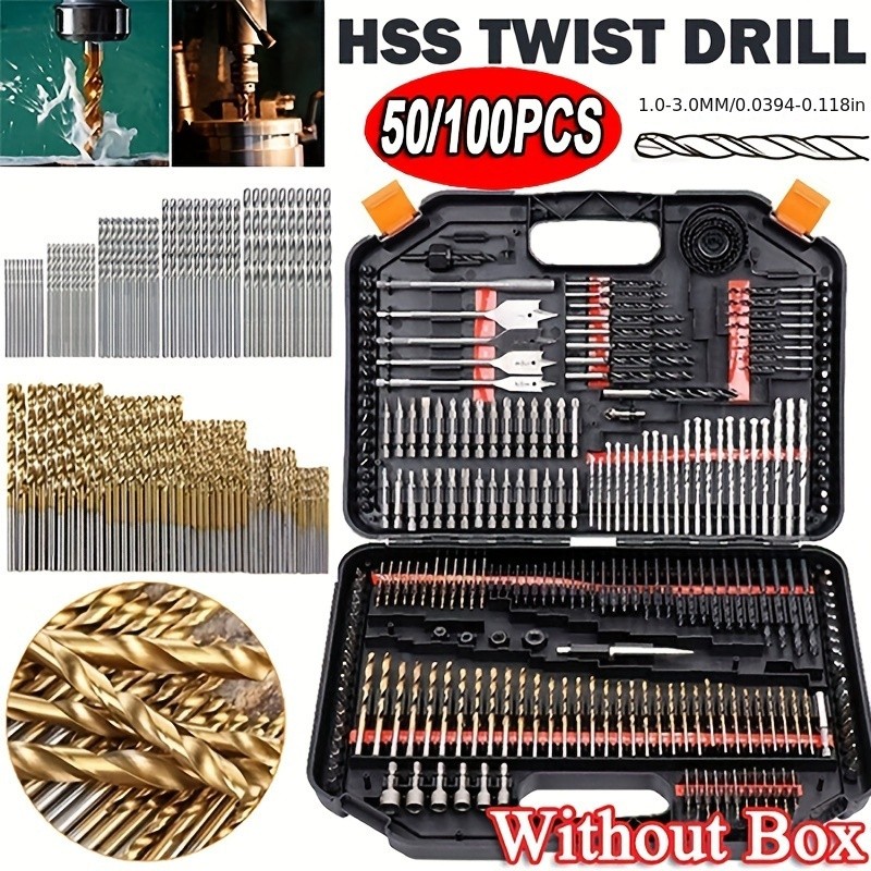 Juego de 50 brocas de acero de alta velocidad HSS con revestimiento de titanio - Herramientas de corte industriales - Brocas - Accesorios para herramientas eléctricas