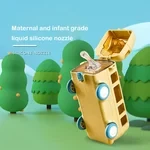 Vaso de agua portátil con forma de autobús para niños de silicona de grado alimenticio