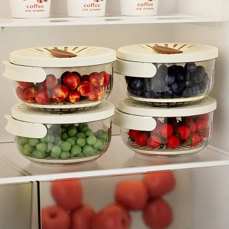Cesta para escurrir frutas con tapa y recipiente para lavar verduras