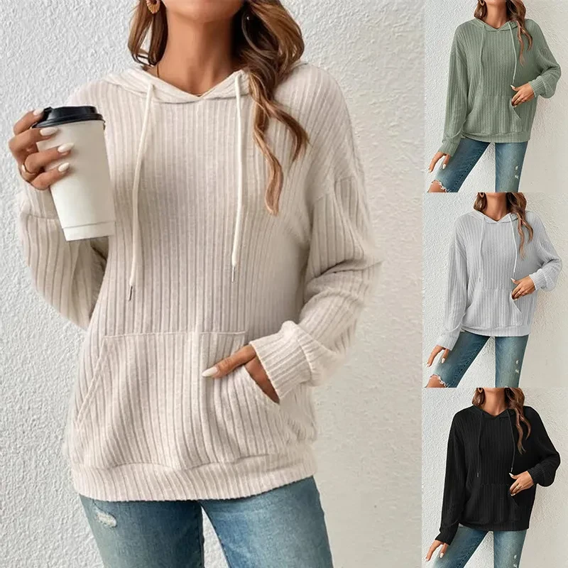 Sudadera con capucha de manga larga con cordón y bolsillos de moda