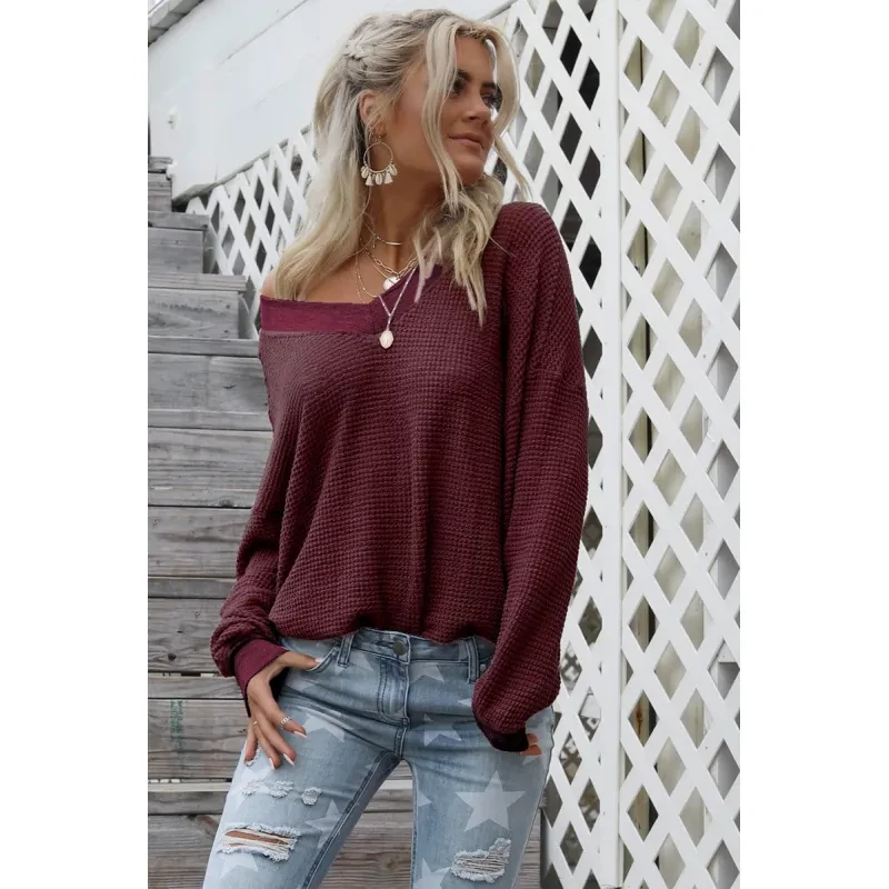 Nueva blusa de mujer con cuello en V y manga larga